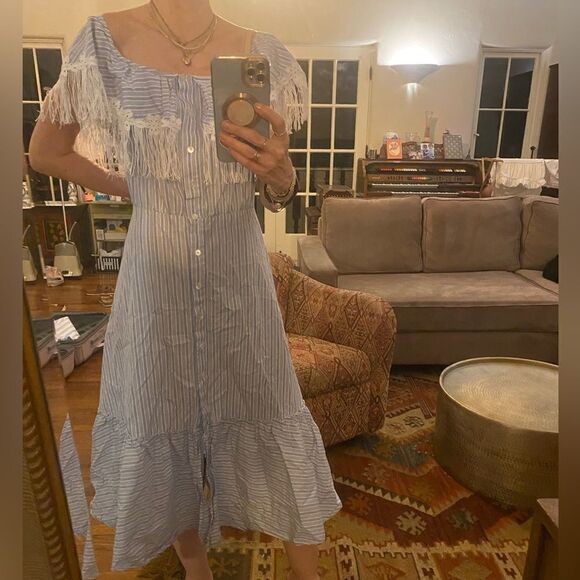 Uterque striped midi dress with lace and fringe design - Picture 13 of 13